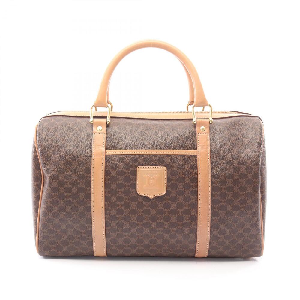 Celine Macadam Handbag Canvas Leather Brown